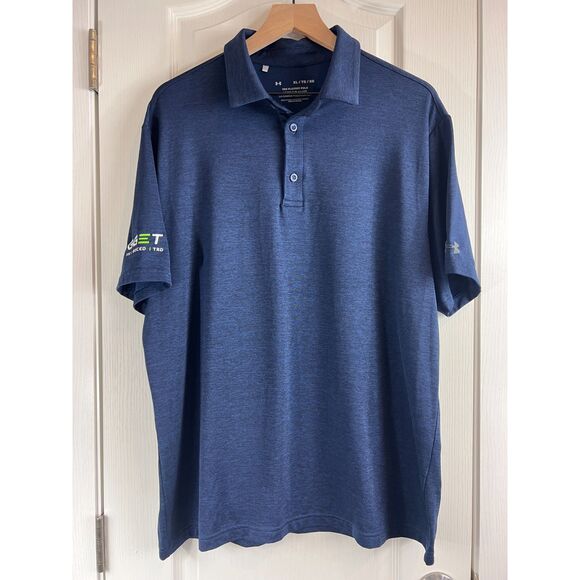 Under Armour The Playoff Polo Golf Shirt Navy Blue Short Sleeve Logo Men's XL - Picture 1 of 10
